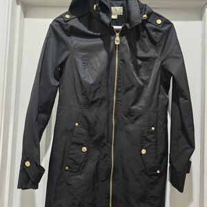Michael Kors Black Trench Coat with Gold Accents
